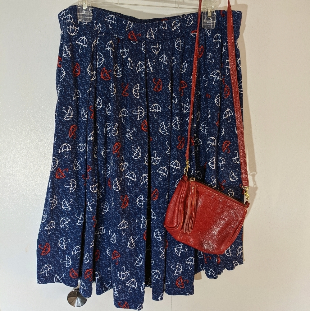 LuLaRoe Blue Skater Skirt with Red and White Umbrella Print
